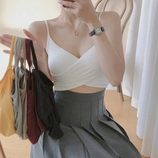 Áo Bra Nữ Hai Dây Vạt Đan Chéo Croptop Có Mút Ngực Co Giãn Ôm Dáng TOPBRA