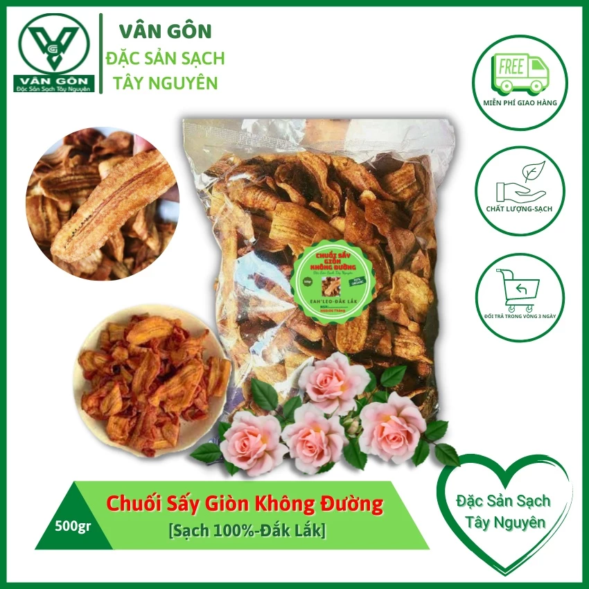 [FREESHIP] Chuối Sấy Giòn Không Đường Siêu Ngon-500gr-Đặc Sản Sạch Tây Nguyên-VÂN GÔN-ĐẮKLẮK-VG57