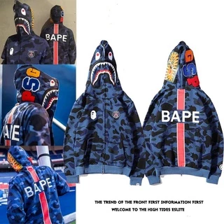 Áo khoác nam nữ BAPE X PSG có nón họa tiết rằn ri