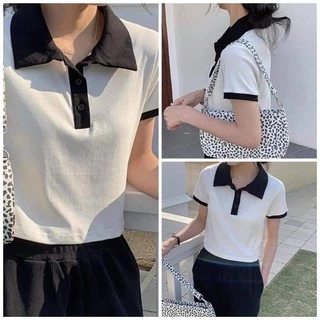 Áo thun nữ,áo croptop đen trắng chất thun bo zip co giãn