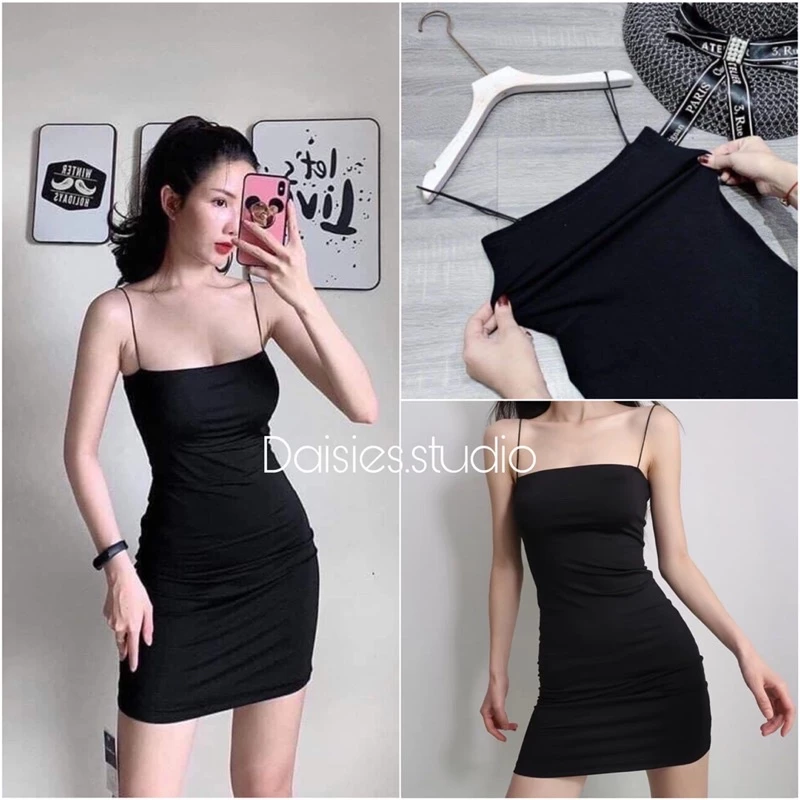 Đầm 2 dây sợi bún chất thun gân nhỏ đẹp ôm body (FREESHIP) DAISIES STUDIO Váy body dáng ngắn