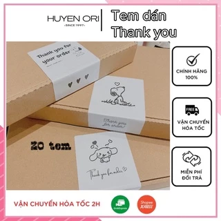 Set 20 tem dán thank you 7x10cm cho hộp carton - tem dán gói hàng trang trí decor