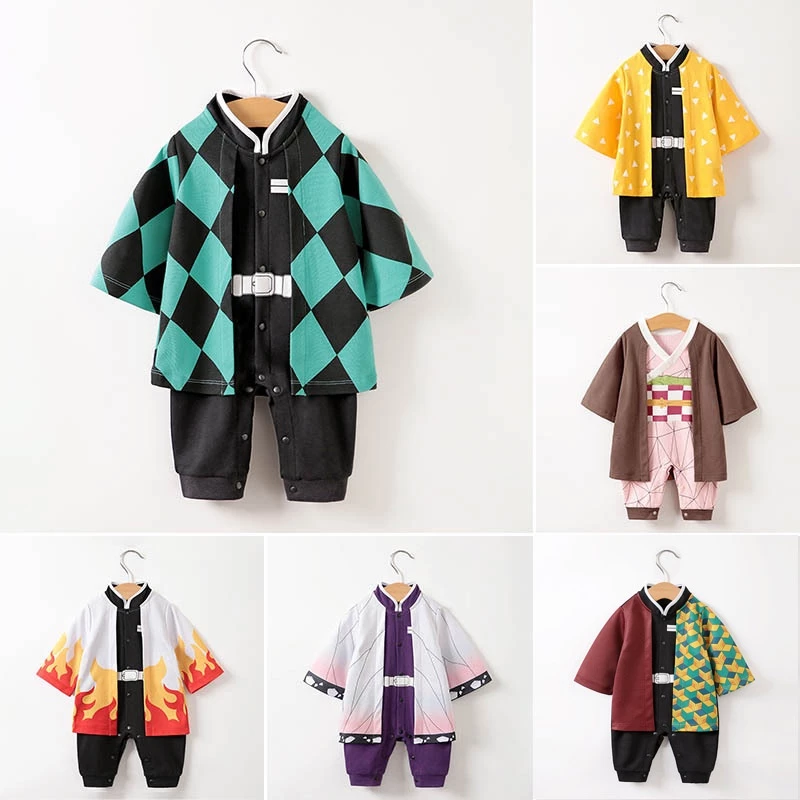 Anime Demon Slayer Bé Romper Tomioka Giyuu Cosplay Trang Phục Cotton Bé Trai Trang Phục Dài Tay Body Sơ Sinh Áo liền quần