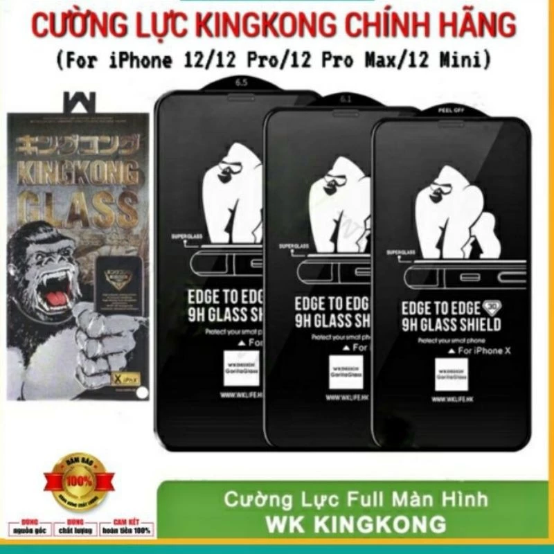 Kính cường lực KingKong full màn hình Iphone 15 pro max/14 PROMAX/14PRO/13promax/13/13pro/12ProMax/11promax/11pro/xs max