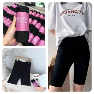 Quần legging lửng đùi biker rainbow Quần sooc bó co dãn quần cuộn giấy tím vàng