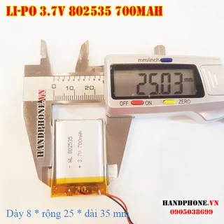 Pin Li-Po 3.7V 700mAh 802535 (Lithium Polymer) cho điện thoại, loa Bluetooth, định vị GPS, máy ghi âm, camera hành trình