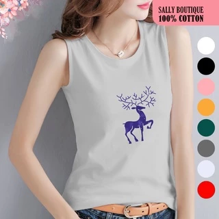 Áo thun 3 lỗ nữ sát nách in hình con nai vải cotton 4 chiều style Hàn Quốc 2022-SALLY-SN110