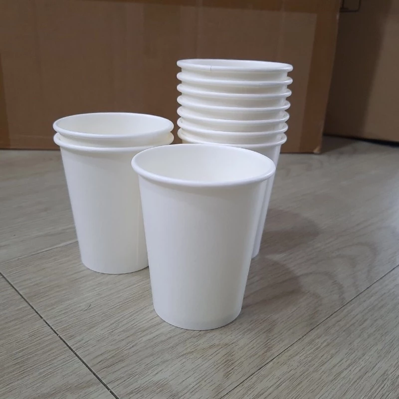 Set 50 cốc giấy ly giấy màu trắng 9Oz~270ml đựng cà phê, đồ ăn uống nóng lạnh (có nắp hoặc không nắp)