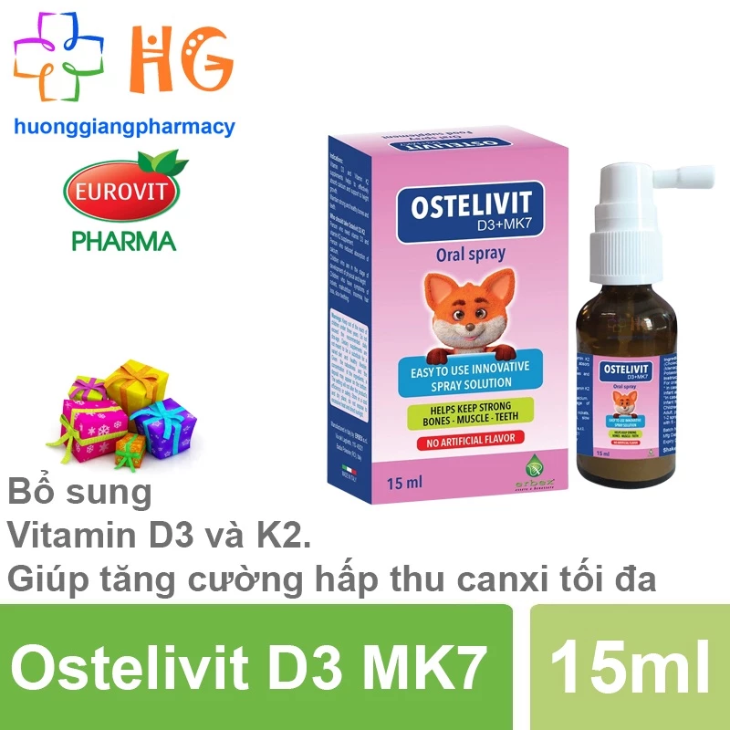 Ostelivit D3 K2 MK7 tăng cường hấp thu canxi cho bé giúp xương và răng chắc khỏe ọ 15ml