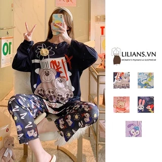 Bộ đồ mặc nhà dài tay Bộ ngủ mặc nhà pijama Freesize form rộng dưới 65kg dành cho nữ