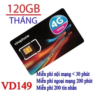 [RẺ VÔ ĐỊCH] Sim 4Gb/ngày VD149 Vinaphone 1 năm ko phải nạp tiền