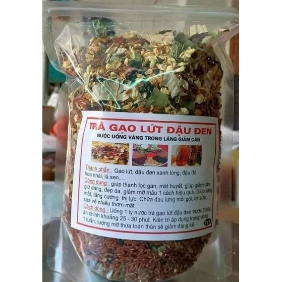 Trà gạo lứt đậu đen xanh lòng 1 kg mix lá dứa gạo quê rang củi giảm cân