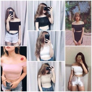 Áo trễ vai croptop vải thun gân mát mẻ