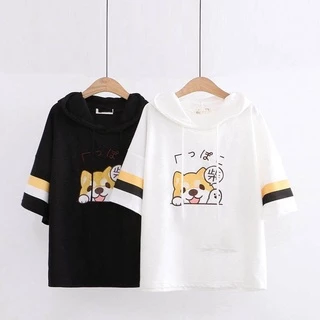 Áo Hoodie Unisex nam nữ mẫu cún cute tay lửng chất cotton hàng xịn