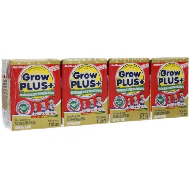 Lốc 4 hộp sữa pha sẵn Grow Plus đỏ 110ml