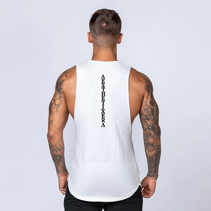 Mens sando tops Cotton Fashion Causal Back Printed Gym Graphic Singlets Korean fashion