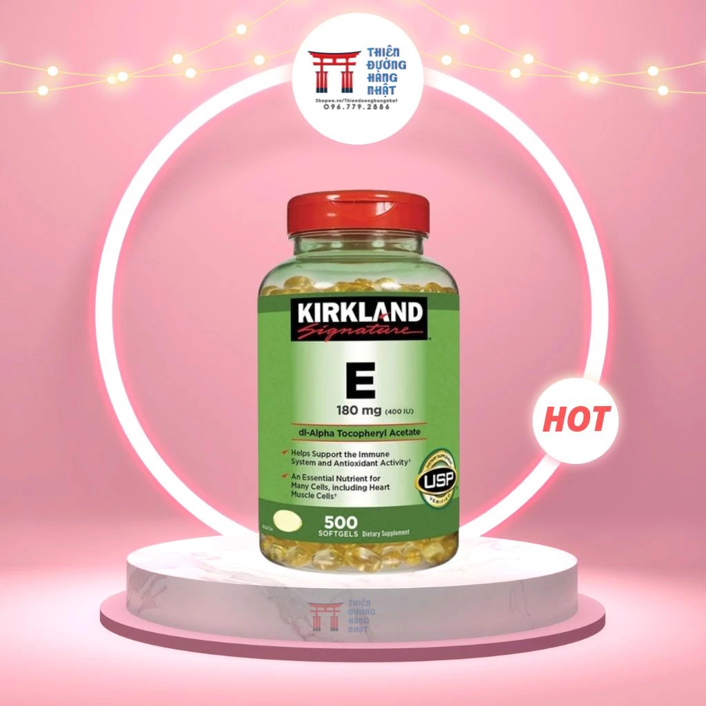 Viên uống bổ sung Vitamin E, Viên uống bổ sung E Mỹ Kirkland 400IU 500 viên hỗ trợ làm đẹp, chống lão hóa, đẹp da