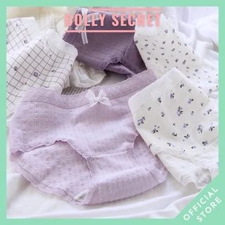 Quần lót cotton nữ DOLLY SECRET quần chip nữ cotton kháng khuẩn cao cấp tone màu tím dễ thương họa tiết kẻ hoa QL044