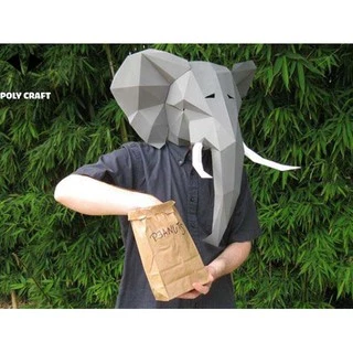 Mô hình mặt nạ giấy động vật Đầu voi trắng 3D POLYCRAFT