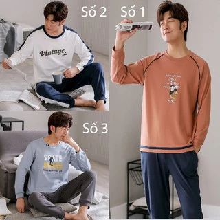 {ẢNH THẬT} BỘ THU ĐÔNG NAM Chất vải Cotton 100% đồ ngủ nam mặc ở nhà được 4 mùa style Hàn Quốc trẻ trung & thoải mái