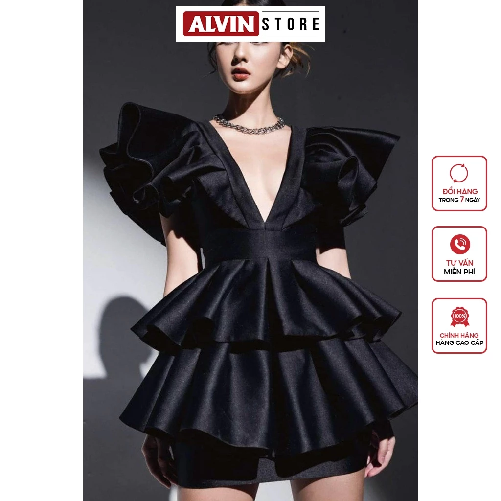 Set Áo Váy Kiểu Áo Xòe Tầng Xẻ Ngực Phối Váy Ngắn Alvin Store 1511