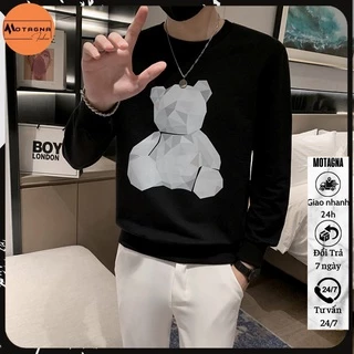 Áo sweater nam cổ tròn, Áo thu đông nam tay dài cổ tròn dáng ôm in Gấu Xếp mã 24