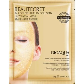 HỘP 4 miếng Mặt nạ  24K Golden Luxury - Thủy tinh - Thạch collagen Beautecret Bioaqua