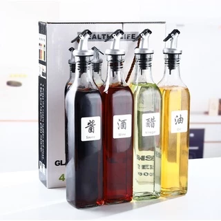 Bộ 4 chai thủy tinh đựng gia vị nhà bếp Set 500ml Glass Olive Oil Vinegar Dispenser Pourer Bottle