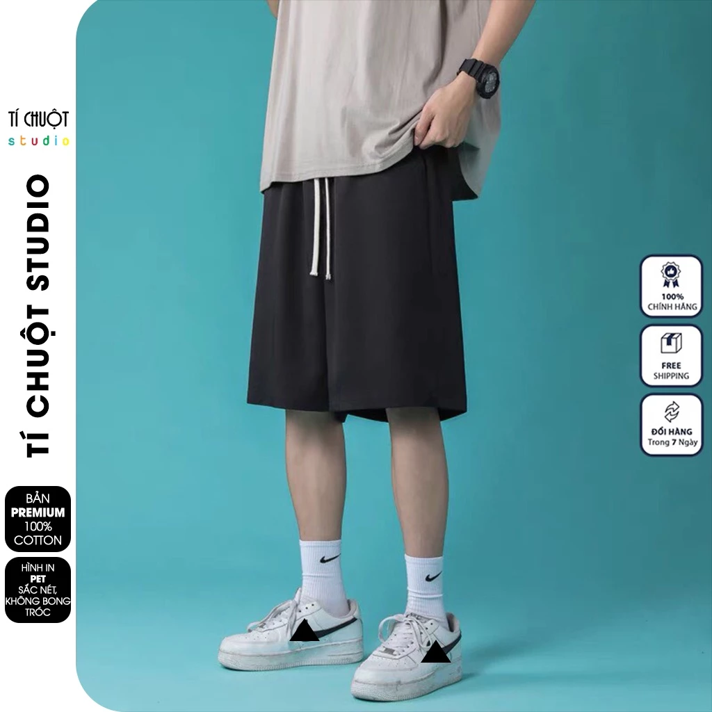 Quần short lửng ngố trơn nam nữ ống rộng có túi, quần đùi thun unisex thời trang mặc nhà - Tí Chuột Studio