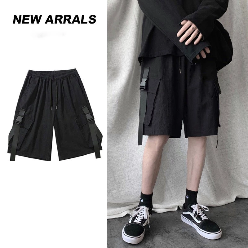 Quần Short Kaki Unisex PACI màu ĐEN/BE 🖤 Nam nữ unisex 🖤 Quần short lưng thun túi hộp phối dây belt