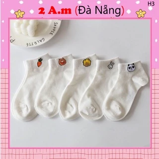 Tất Vớ Cổ Ngắn Nữ Họa Tiết Động Vật Dễ Thương Chất Liệu Cotton Màu Trắng Đẹp Thời Trang