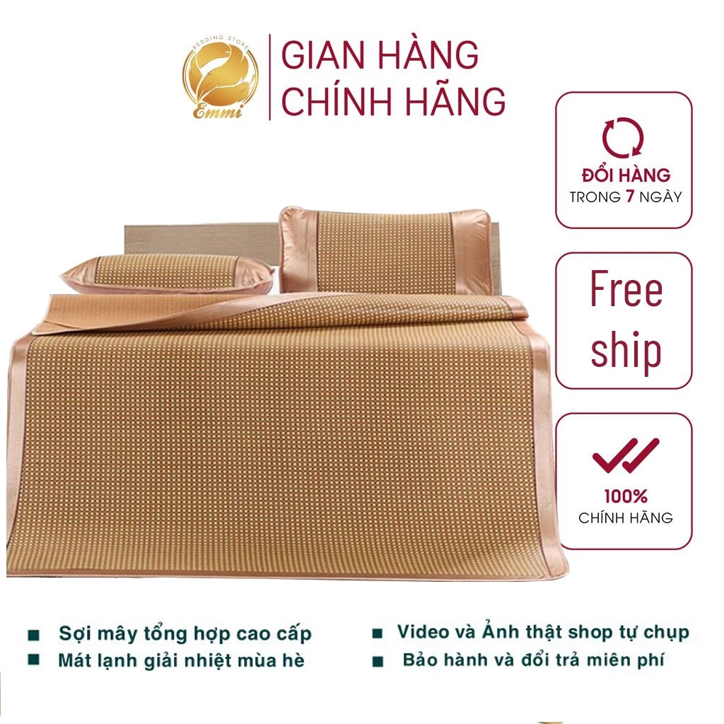 Chiếu Điều Hòa sợi mây lót lụa Emmibedding Store