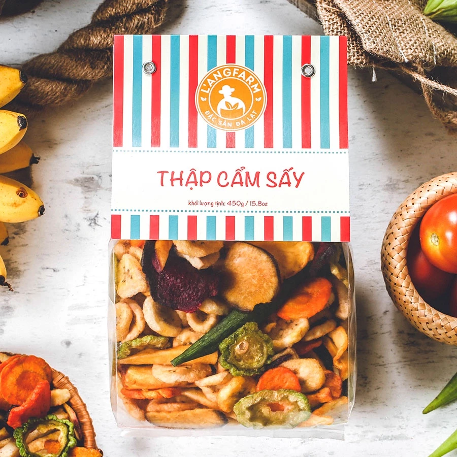 Thập cẩm sấy giòn đặc sản Langfarm - Ăn vặt nông sản, giòn tan trong miệng