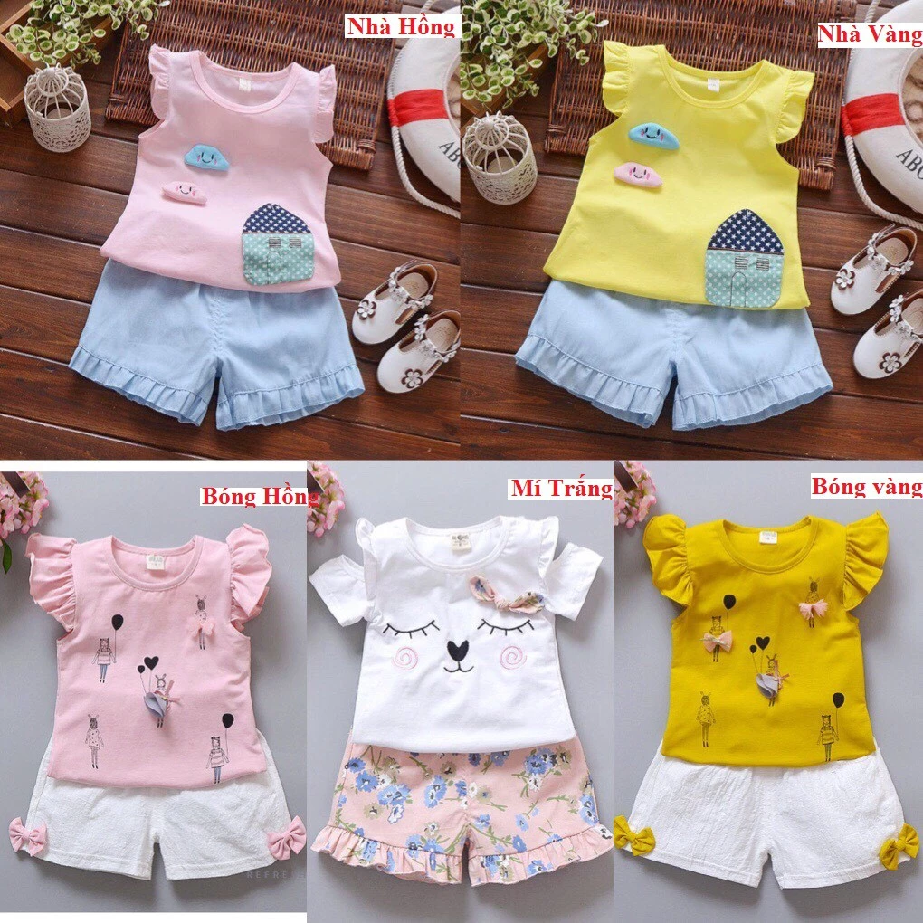 Bộ cộc tay bé gái cotton 4c size 5-20kg...