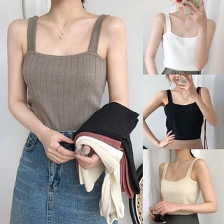 Áo Tank Top Dệt Kim Kẻ Sọc Màu Sắc Đơn Giản Phong Cách Hàn Quốc Cho Nữ