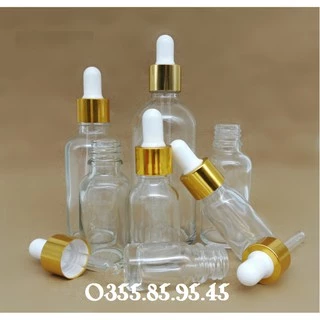 Chai thủy tinh TRONG nắp bóp VÀNG 5ml 10ml 15ml 20ml 30ml 50ml 100ml - Lọ chiết serum, tinh dầu, mỹ phẩm