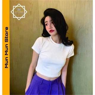 Áo Thun Croptop Nữ MunMunStore Áo Thun Tay Ngắn Ôm Cổ Tròn Chất Vải Cotton Kiểu Hàn Quốc 140