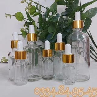 Chai thủy tinh rỗng TRONG nắp bóp VÀNG 5ml/10ml/15ml/20ml/30ml/50ml/100ml, chai chiết serum, lọ đựng tinh dầu du lịch