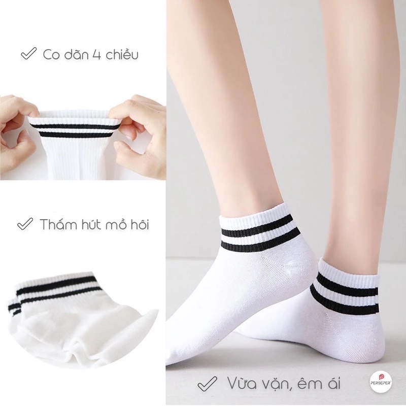 Tất cổ cao nam nữ thể thao phong cách Hàn Quốc, vớ nữ nam trắng đen chất liệu cotton mềm thoáng mát