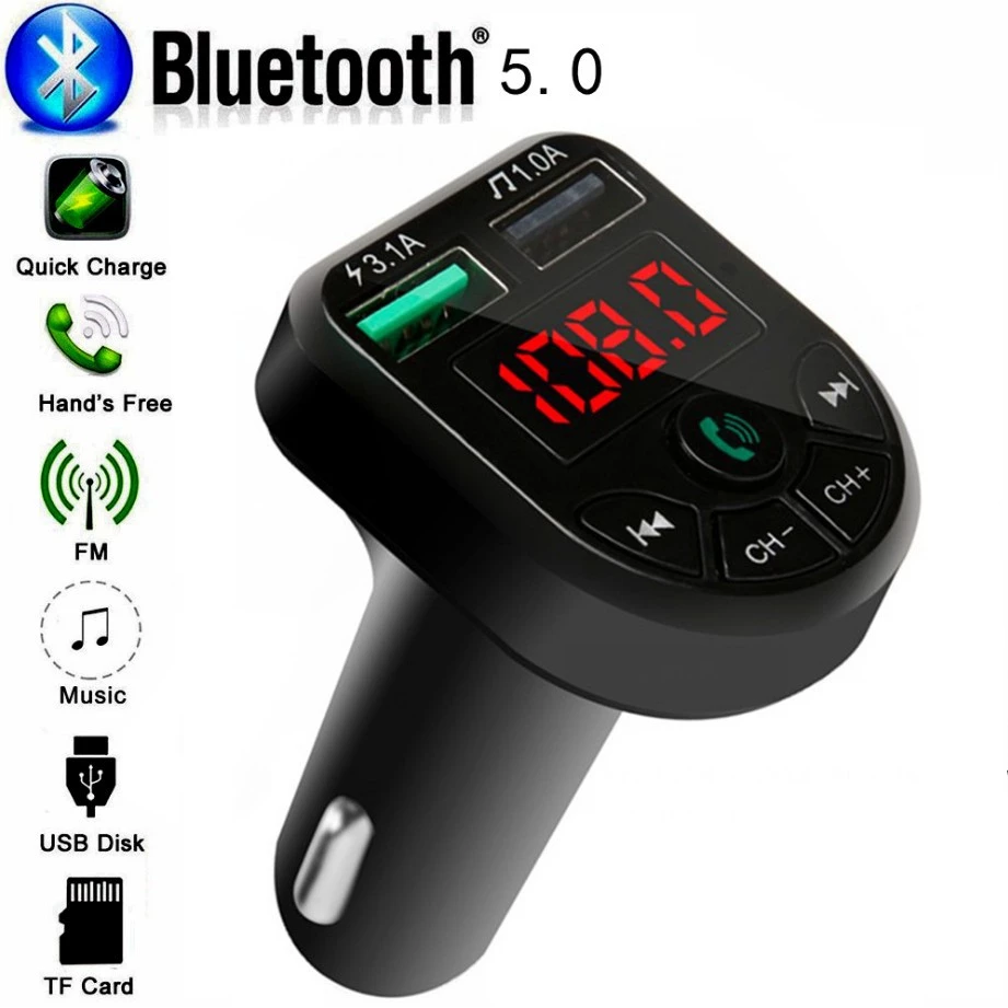 Tẩu Sạc Ô Tô 3.1A Kiêm Nghe Nhạc MP3 BTE5 Kết Nối Điện Thoại Qua Bluetooth Kết Nối Dàn Âm Thanh Trên Xe Qua Sóng FM