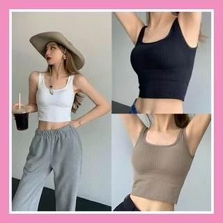 Áo croptop hai dây 3 lỗ bản to nữ kèm đệm mút chất thun tăm dày dặn co giãn tốt đi chơi đi tập trẻ trung năng động AN07