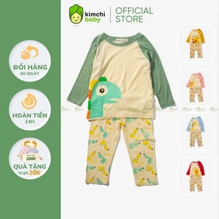 Bộ Dài Tay Cho Bé Trai, Bé Gái Vải Thun Lạnh Minky Mom Hoạ Tiết Hươu Vàng Giáp Lăng, Đồ Bộ Mặc Nhà Cho Bé MKMTD2230