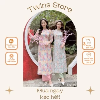 Áo dài cách tân KÈM QUẦN, áo dài TWINS STORE chất tơ hoa nổi mềm mại, cực xinh - AD023