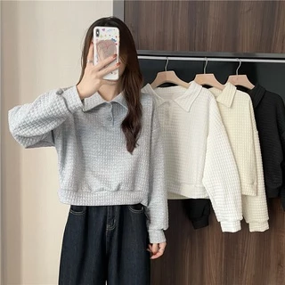 Áo sweater SUXI mỏng tay dài cổ polo dáng rộng màu sắc đơn giản thời trang xuân thu cho nữ