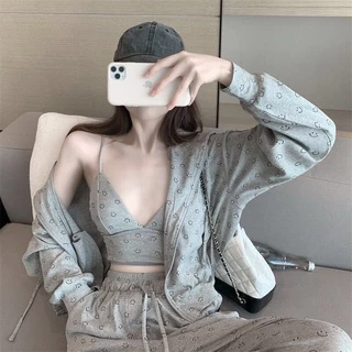 XẢ HÀNG Set Bộ Thể Thao Oversize Ulzzang Unisex Áo Khoác Tay Dài Quần Jogger Dài Cao Cấp Kèm Áo 2Dây Croptop