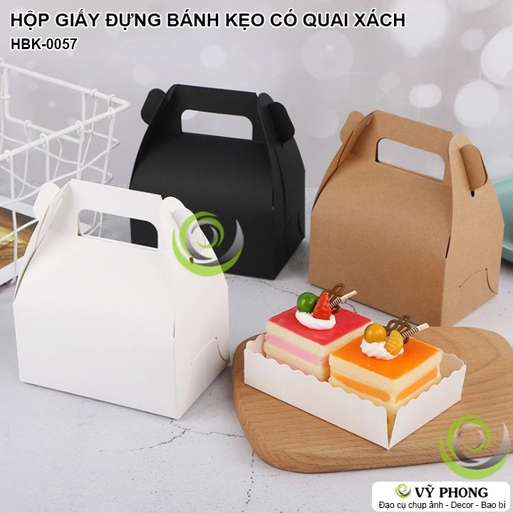 HỘP ĐỰNG BÁNH KẸO QUÀ TẶNG GIẤY KRAFT / TRẮNG CÓ QUAI XÁCH HỘP CRAFT ĐỰNG BÁNH KEM BÁNH CUỘN  HBK-0057