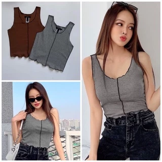 Áo croptop 3 lỗ phối chỉ đen, 2 màu