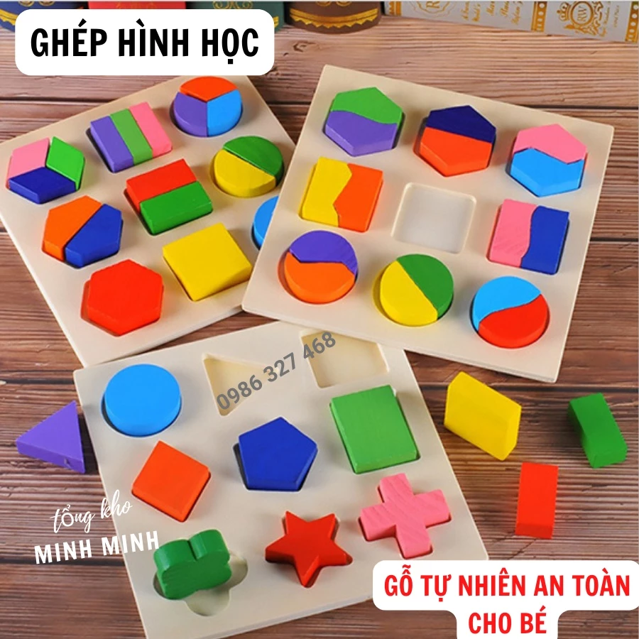 [ SỈ ] Đồ chơi montessori ghép hình học gỗ - đồ chơi an toàn trí tuệ cho bé