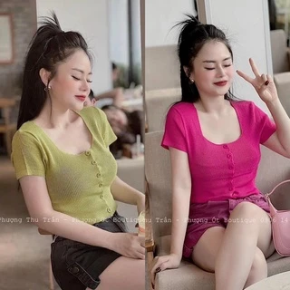 Áo len dáng ngắn croptop cổ vuông, Áo len mỏng ngắn tay croptop AL6610 - NhiNhi Shop