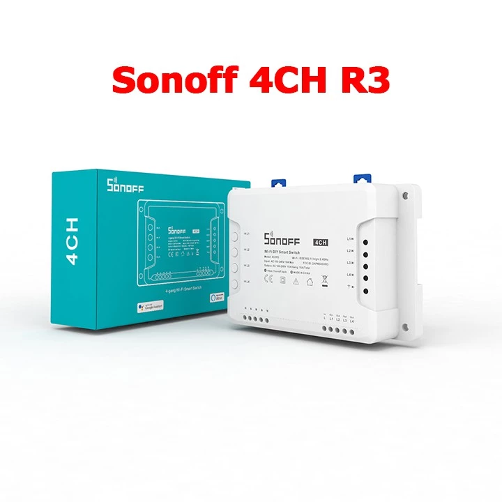 Công tắc wifi 4 kênh thông minh điều khiển từ xa qua điện thoại (Smartphone) SONOFF 4CH R3